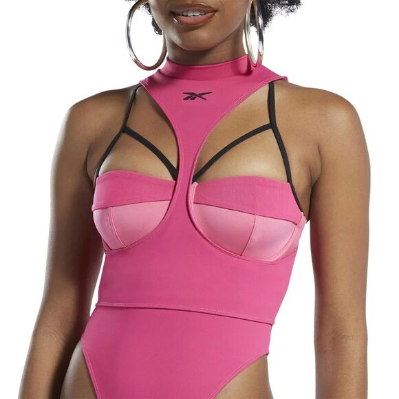 Reebok x Cardi B Hot Pink Reversible Zip-Up Cut Out Workout Bodysuit NWT RARE - Picture 2 of 15